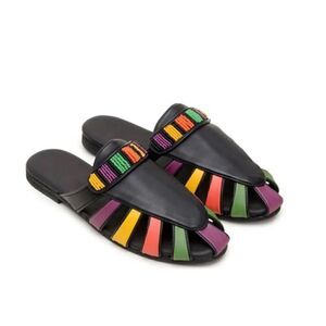 NWOB FARM Rio Sz 8.5 Rainbow Beaded Mule Vegan Tropical Vacation Boho NEW